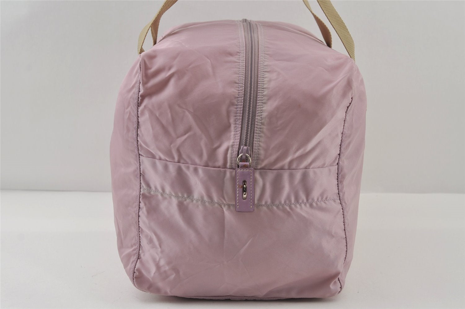 Authentic PRADA Vintage Nylon Tessuto Leather Travel Boston Bag Pink 0637J