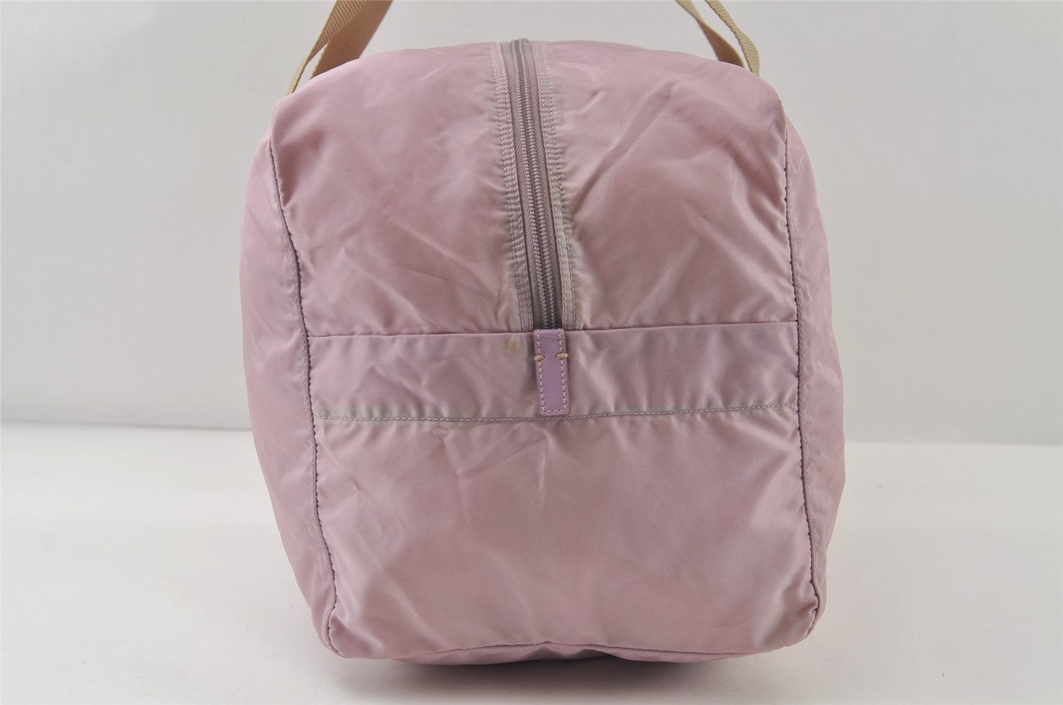 Authentic PRADA Vintage Nylon Tessuto Leather Travel Boston Bag Pink 0637J