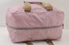 Authentic PRADA Vintage Nylon Tessuto Leather Travel Boston Bag Pink 0637J