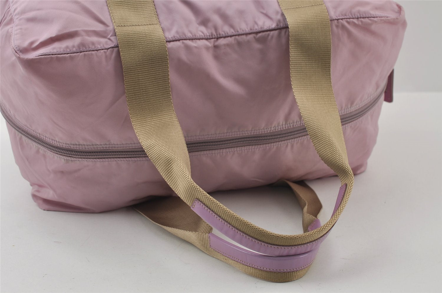 Authentic PRADA Vintage Nylon Tessuto Leather Travel Boston Bag Pink 0637J
