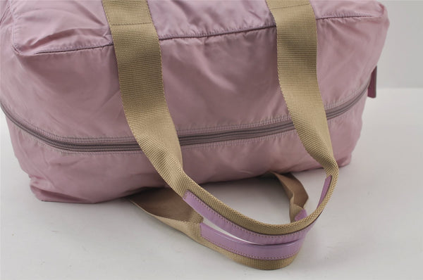 Authentic PRADA Vintage Nylon Tessuto Leather Travel Boston Bag Pink 0637J