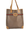 Authentic GUCCI Web Sherry Line Micro GG PVC Leather Tote Bag Brown 0638K