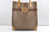 Authentic GUCCI Web Sherry Line Micro GG PVC Leather Tote Bag Brown 0638K