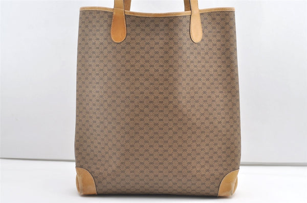 Authentic GUCCI Web Sherry Line Micro GG PVC Leather Tote Bag Brown 0638K