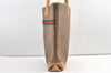 Authentic GUCCI Web Sherry Line Micro GG PVC Leather Tote Bag Brown 0638K