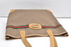 Authentic GUCCI Web Sherry Line Micro GG PVC Leather Tote Bag Brown 0638K