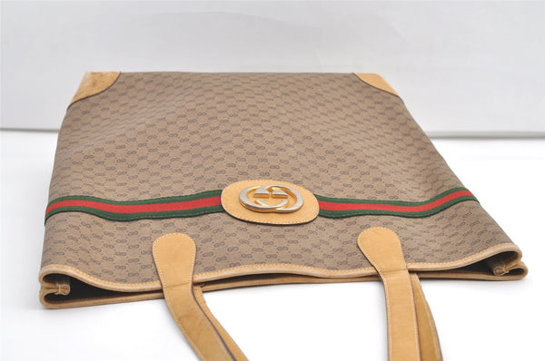 Authentic GUCCI Web Sherry Line Micro GG PVC Leather Tote Bag Brown 0638K