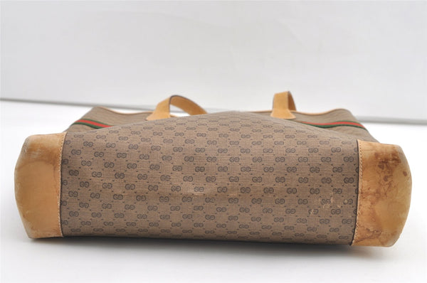 Authentic GUCCI Web Sherry Line Micro GG PVC Leather Tote Bag Brown 0638K