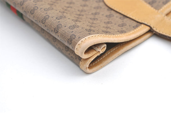 Authentic GUCCI Web Sherry Line Micro GG PVC Leather Tote Bag Brown 0638K