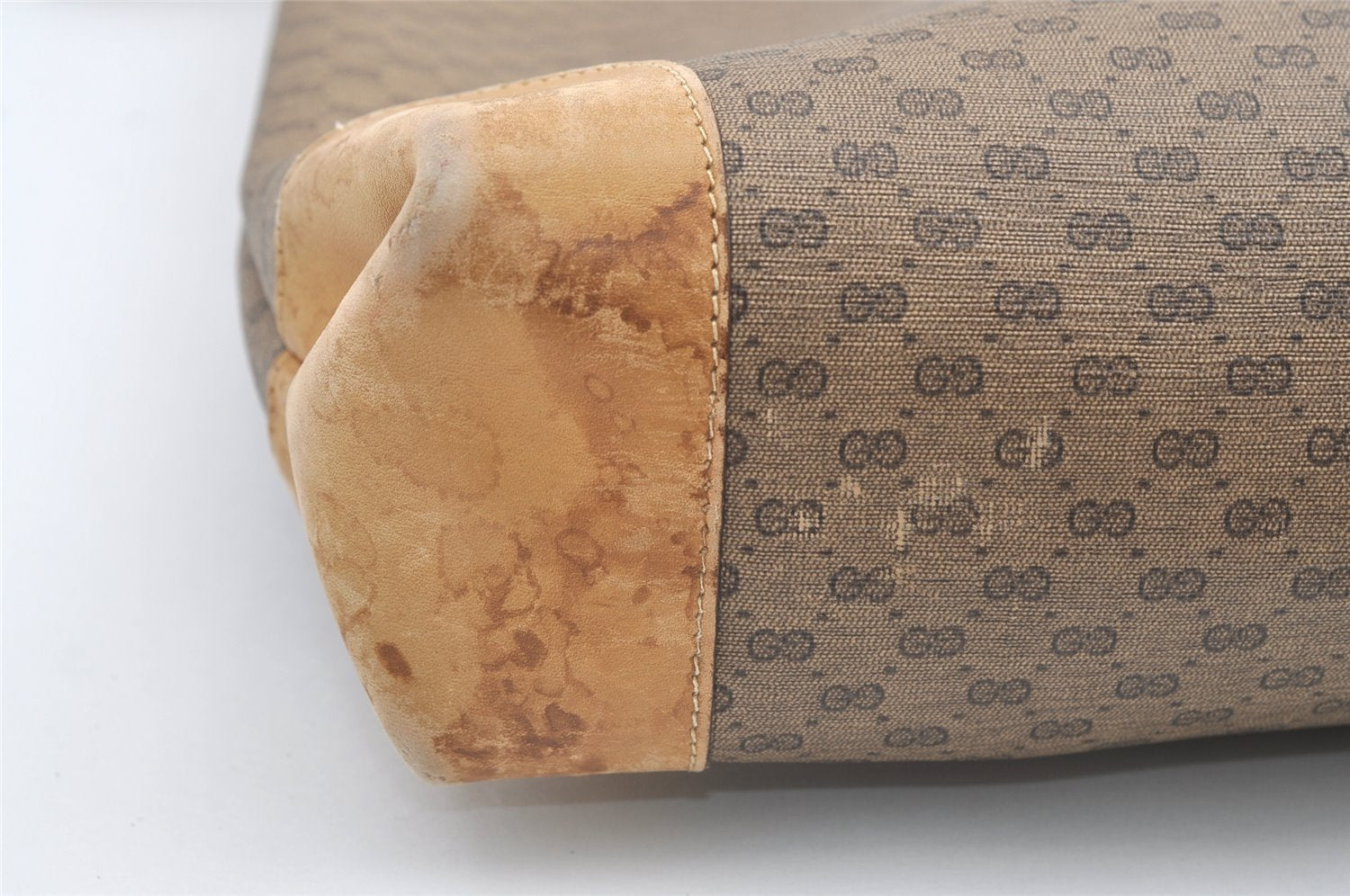Authentic GUCCI Web Sherry Line Micro GG PVC Leather Tote Bag Brown 0638K