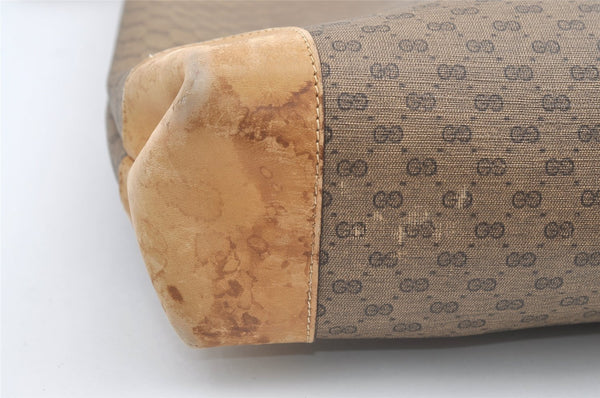 Authentic GUCCI Web Sherry Line Micro GG PVC Leather Tote Bag Brown 0638K