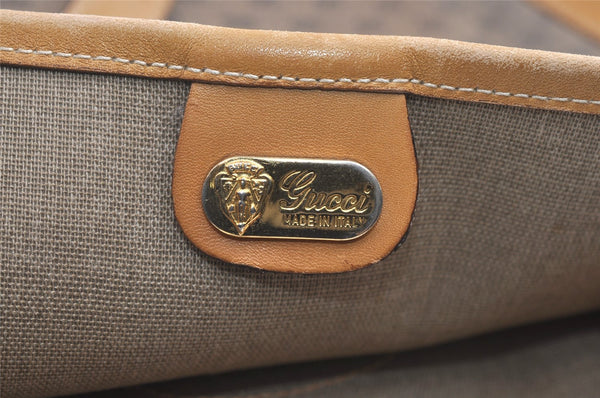 Authentic GUCCI Web Sherry Line Micro GG PVC Leather Tote Bag Brown 0638K