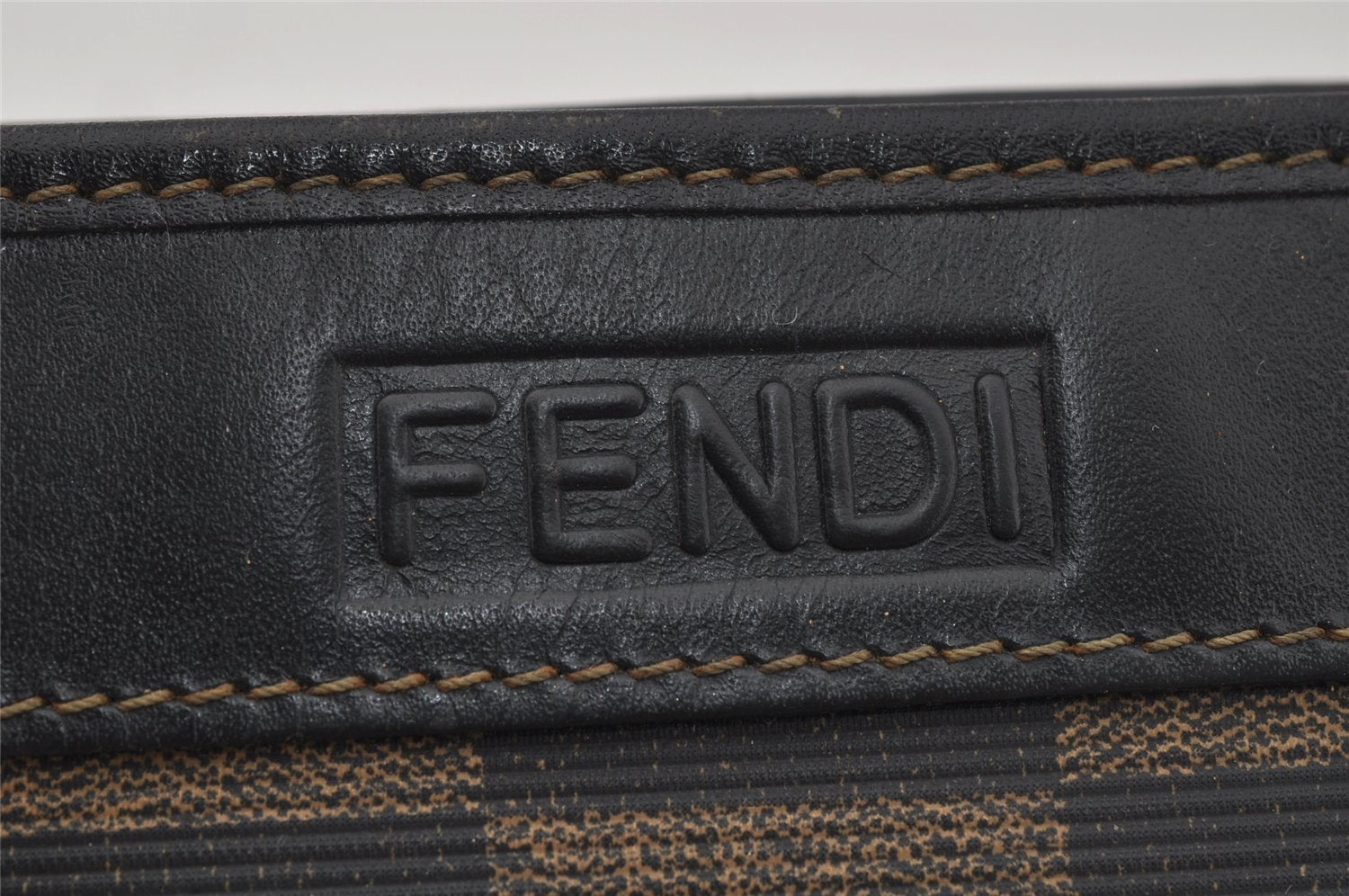 Authentic FENDI Pequin Check Clutch Hand Bag Purse PVC Leather Brown Black 0639J