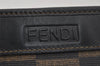 Authentic FENDI Pequin Check Clutch Hand Bag Purse PVC Leather Brown Black 0639J