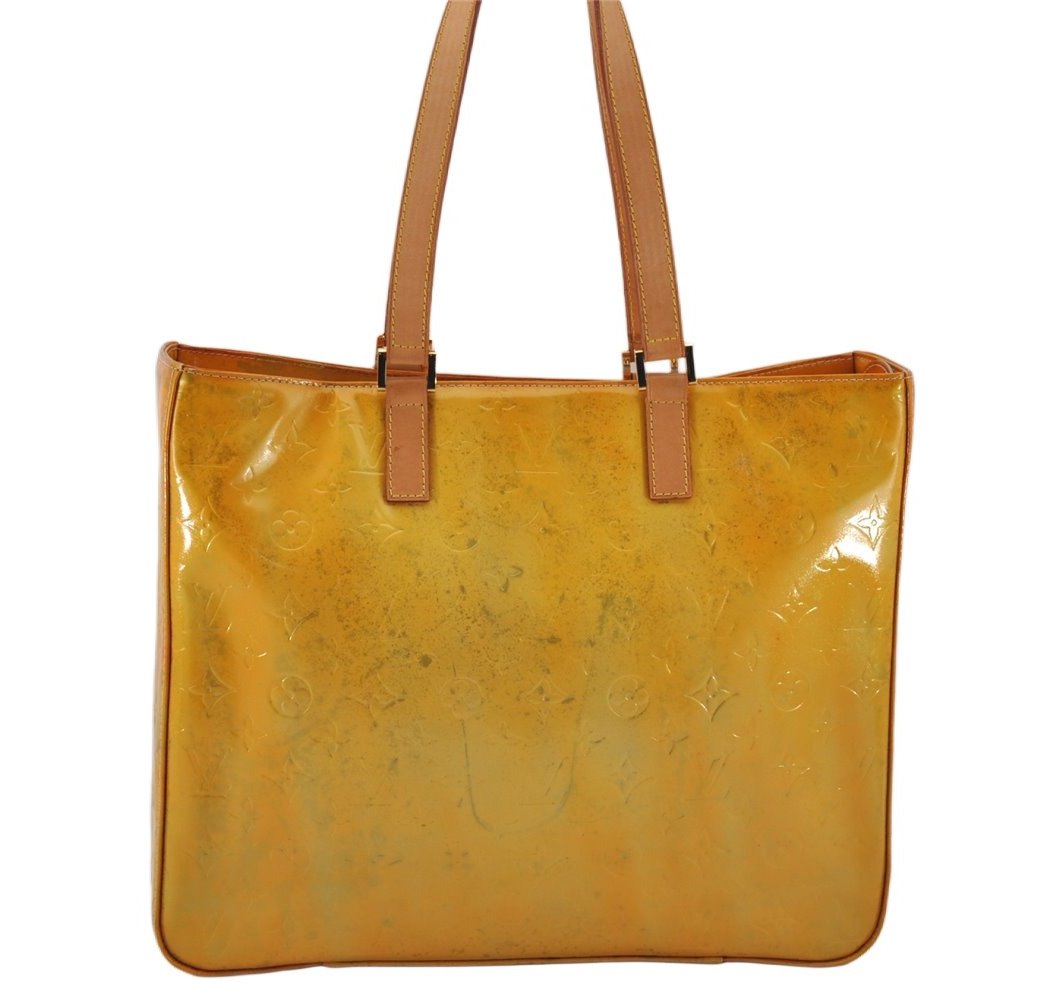 Authentic Louis Vuitton Vernis Columbus Shoulder Tote Bag Yellow M91028 LV 0639K