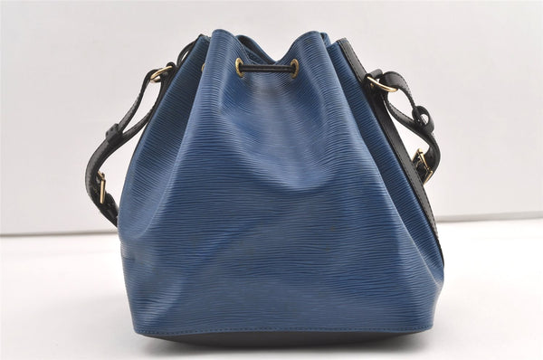 Authentic Louis Vuitton Epi Petit Noe Bi-color Blue x Black Drawstring Bag 0640K