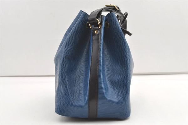 Authentic Louis Vuitton Epi Petit Noe Bi-color Blue x Black Drawstring Bag 0640K