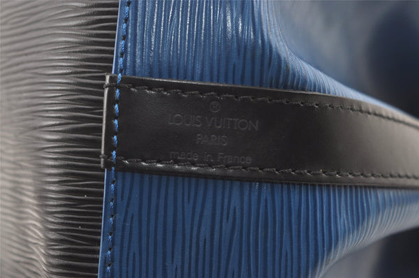 Authentic Louis Vuitton Epi Petit Noe Bi-color Blue x Black Drawstring Bag 0640K