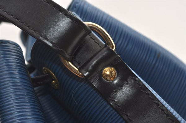 Authentic Louis Vuitton Epi Petit Noe Bi-color Blue x Black Drawstring Bag 0640K