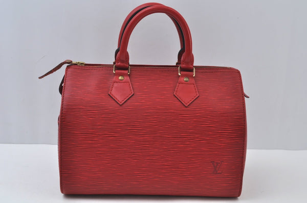 Authentic Louis Vuitton Epi Speedy 25 Hand Boston Bag Red M43017 LV 0641H