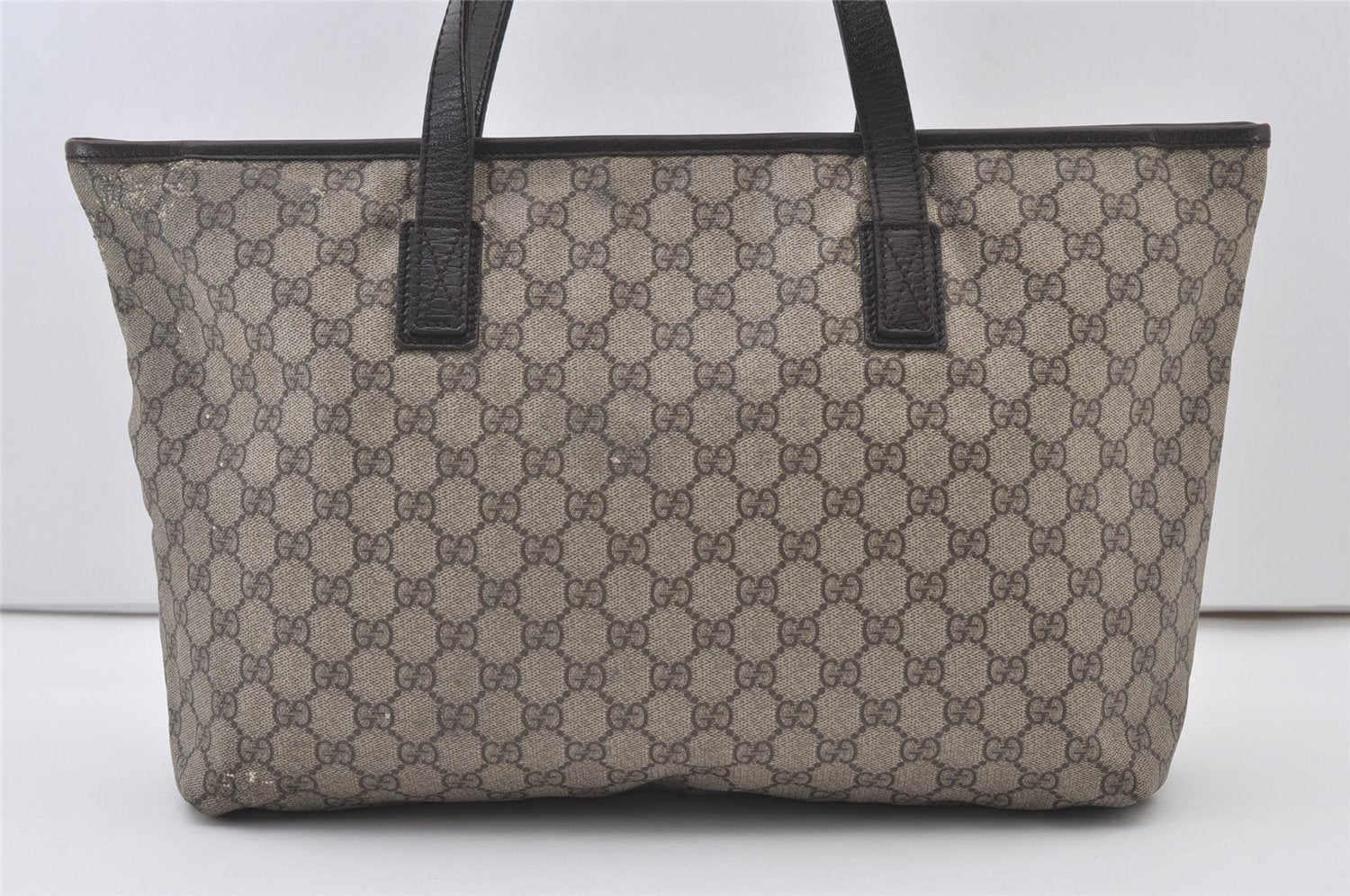 Authentic GUCCI Vintage Shoulder Tote Bag GG PVC Leather 181084 Brown 0641J