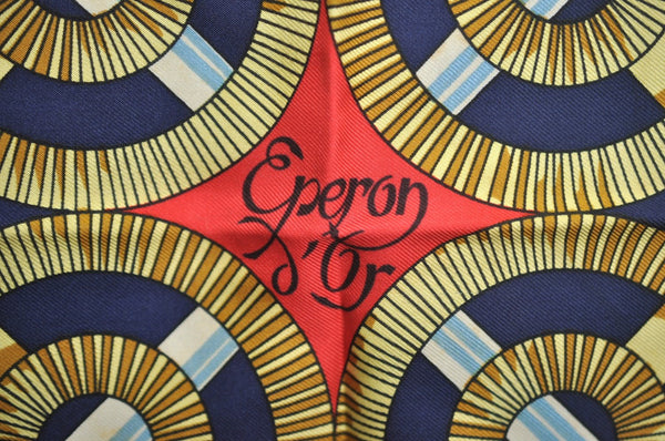 Authentic HERMES Carre 90 Scarf "Eperon d'or" Silk Navy Blue 0642J