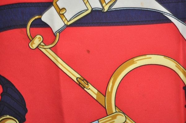 Authentic HERMES Carre 90 Scarf "Eperon d'or" Silk Navy Blue 0642J