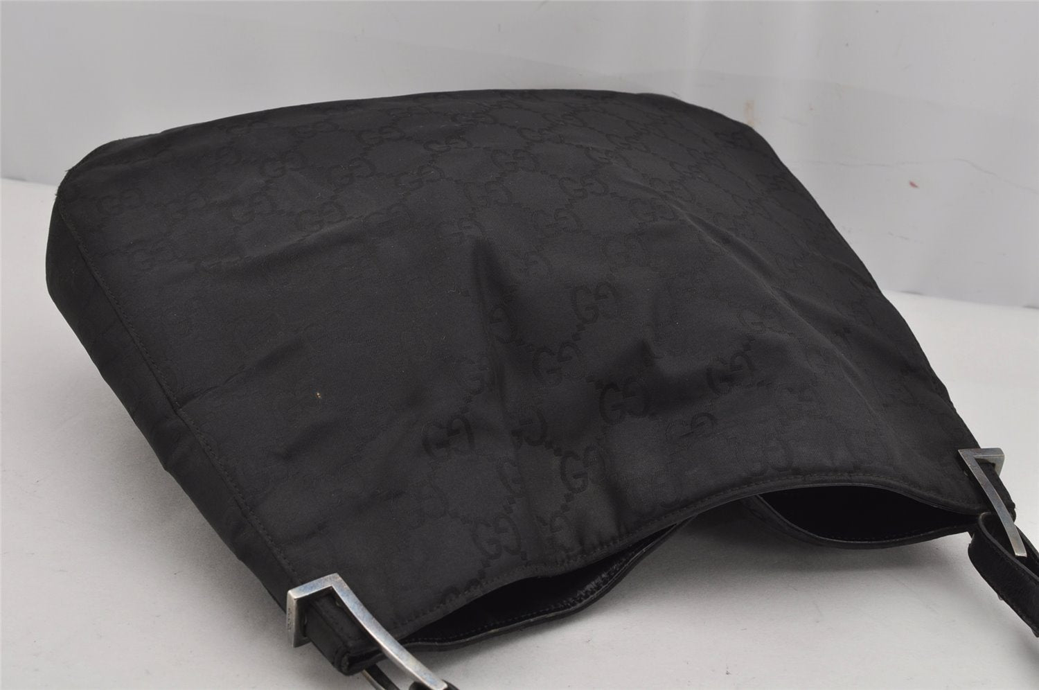 Authentic GUCCI Shoulder Hand Bag Purse GG Nylon Leather 0013166 Black 0642K