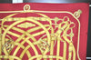 Authentic HERMES Carre 90 Scarf "CAVALCADOUR" Silk Bordeaux Red 0643J