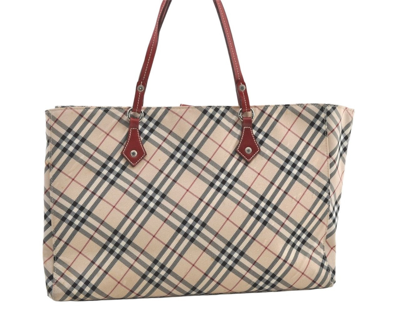 Authentic BURBERRY BLUE LABEL Check Hand Tote Bag Nylon Leather Beige 0643K