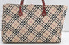 Authentic BURBERRY BLUE LABEL Check Hand Tote Bag Nylon Leather Beige 0643K