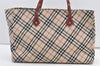 Authentic BURBERRY BLUE LABEL Check Hand Tote Bag Nylon Leather Beige 0643K