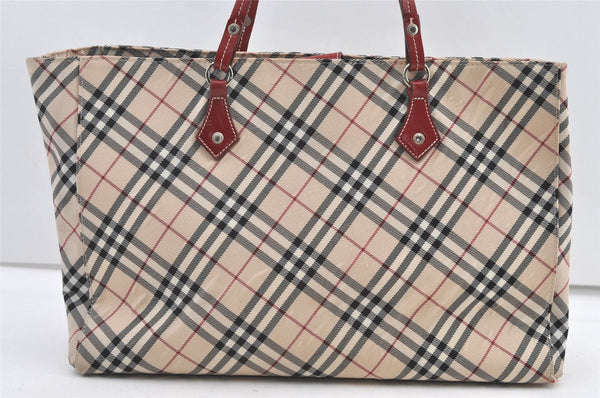 Authentic BURBERRY BLUE LABEL Check Hand Tote Bag Nylon Leather Beige 0643K