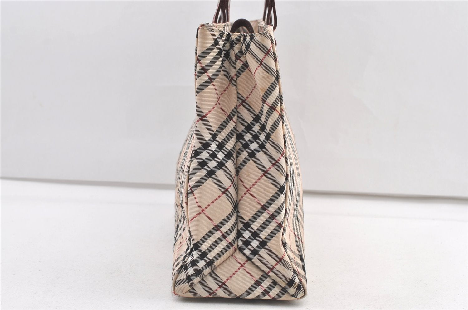 Authentic BURBERRY BLUE LABEL Check Hand Tote Bag Nylon Leather Beige 0643K