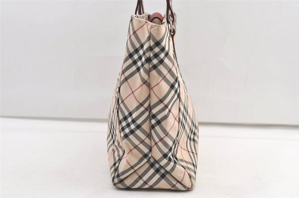 Authentic BURBERRY BLUE LABEL Check Hand Tote Bag Nylon Leather Beige 0643K