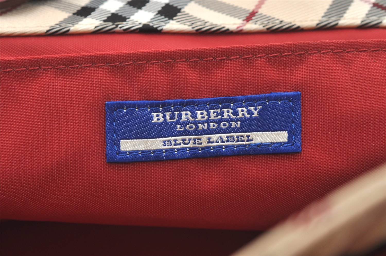 Authentic BURBERRY BLUE LABEL Check Hand Tote Bag Nylon Leather Beige 0643K