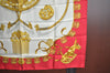 Authentic HERMES Carre 90 Scarf "LES CAVALIERS D'OR" Silk Red 0645J