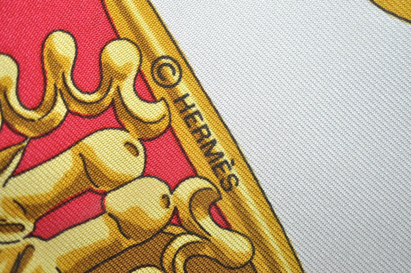 Authentic HERMES Carre 90 Scarf "LES CAVALIERS D'OR" Silk Red 0645J