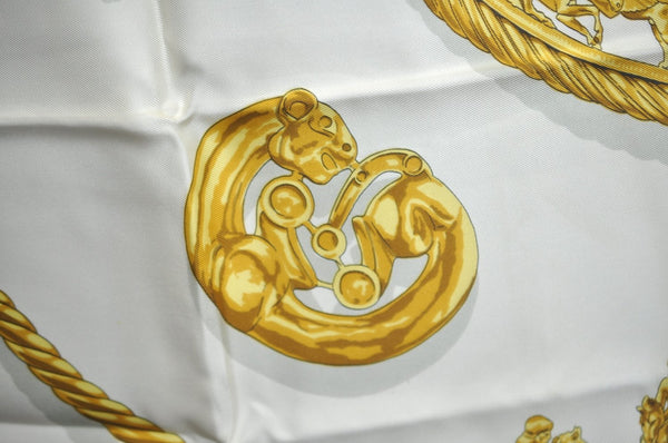 Authentic HERMES Carre 90 Scarf "LES CAVALIERS D'OR" Silk Red 0645J