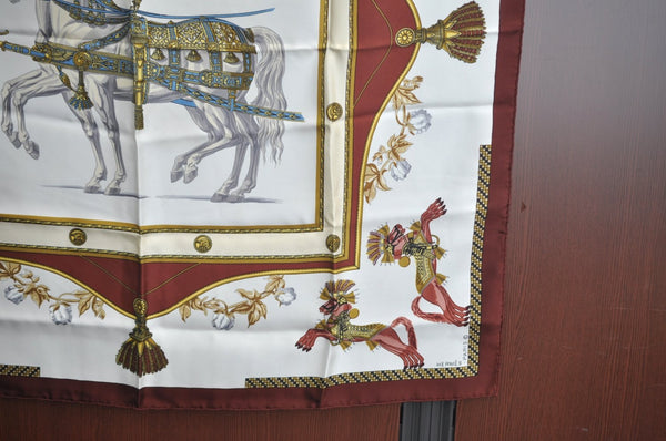 Authentic HERMES Carre 90 Scarf "HARNAIS FRANCAIS" Silk Brown 0646J