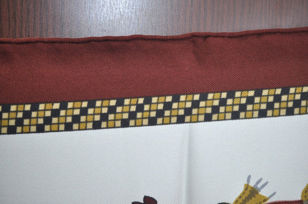 Authentic HERMES Carre 90 Scarf "HARNAIS FRANCAIS" Silk Brown 0646J