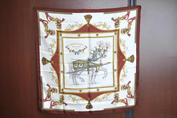Authentic HERMES Carre 90 Scarf "HARNAIS FRANCAIS" Silk Brown 0646J