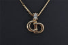 Authentic Christian Dior Gold Tone Chain Rhinestone Pendant Necklace CD 0647K