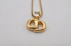 Authentic Christian Dior Gold Tone Chain Rhinestone Pendant Necklace CD 0647K