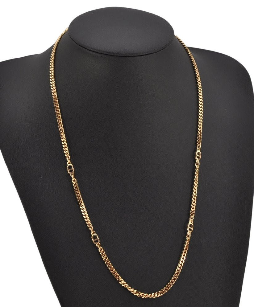 Authentic Christian Dior Gold Tone Chain Pendant Necklace CD 0648K