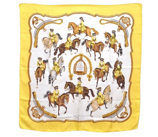 Authentic HERMES Carre 90 Scarf "REPRISE" Silk Yellow 0650J