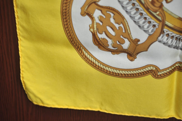 Authentic HERMES Carre 90 Scarf "REPRISE" Silk Yellow 0650J
