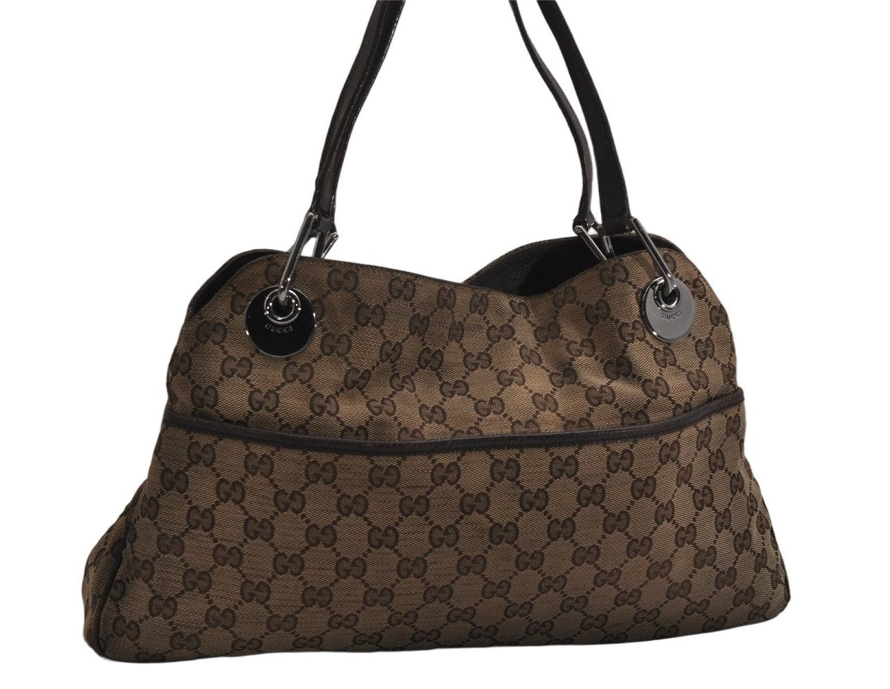 Authentic GUCCI Eclipse Shoulder Tote Bag GG Canvas Leather 121023 Brown 0650K