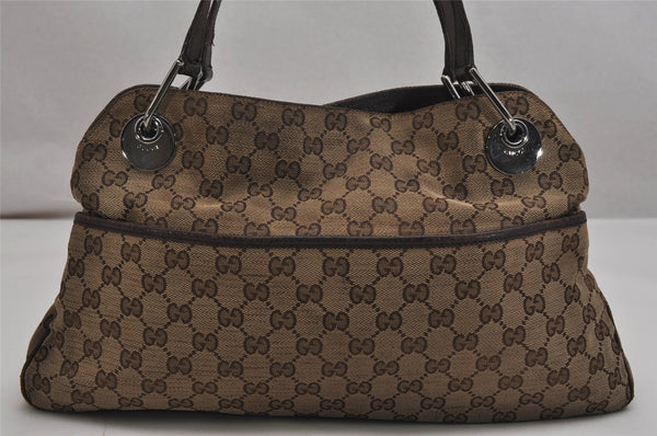 Authentic GUCCI Eclipse Shoulder Tote Bag GG Canvas Leather 121023 Brown 0650K