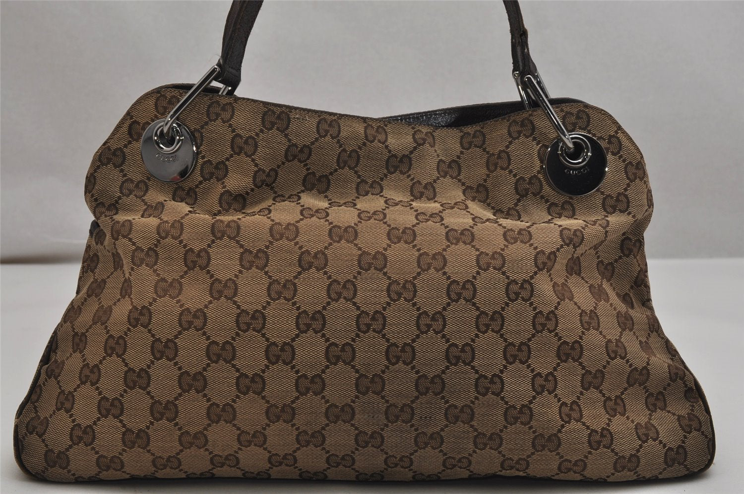 Authentic GUCCI Eclipse Shoulder Tote Bag GG Canvas Leather 121023 Brown 0650K